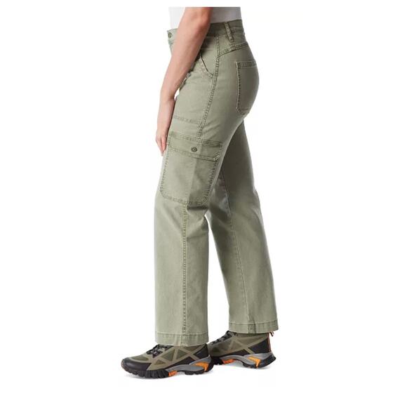 BASS OUTDOOR Women's High-Rise Canvas Cargo Pants NWT LICHEN GREEN SIZE 10 - Picture 3 of 11